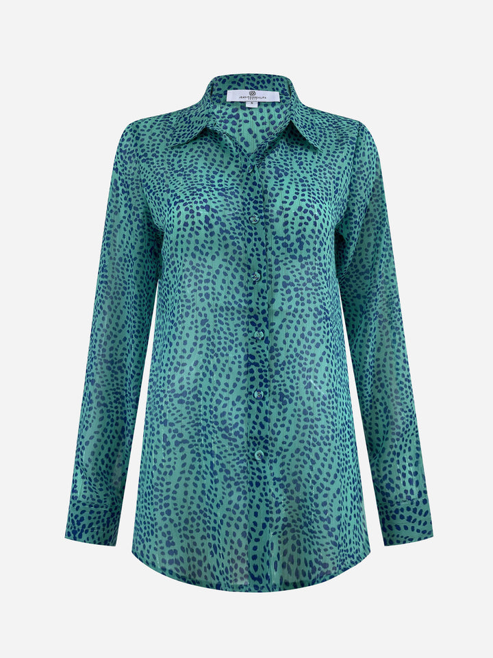 Checkered Shirt Wild Dots Aqua Tops Jean-Pierre Klifa   