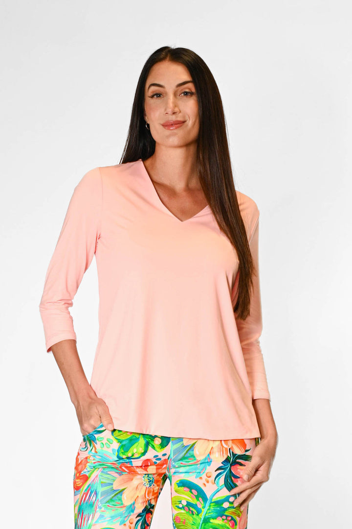 V-Neck Solid Top Salmon APPAREL - TOP - SHIRT jeanpierreklifa.com XXS  