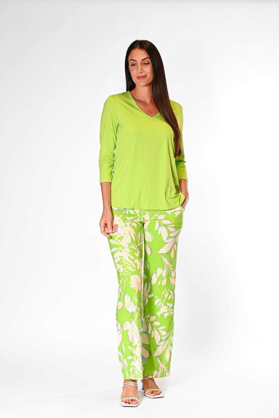 V-Neck Solid Top Lime APPAREL - TOP - SHIRT jeanpierreklifa.com   