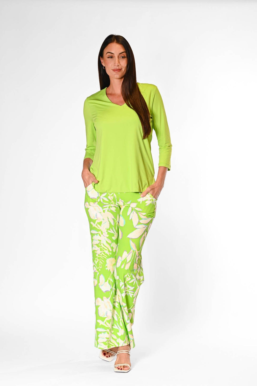 V-Neck Solid Top Lime APPAREL - TOP - SHIRT jeanpierreklifa.com   