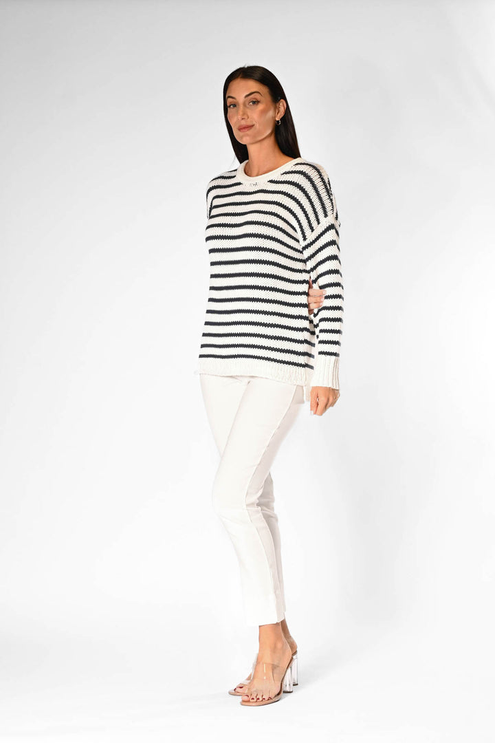 Jersey Girl Sweater - Pure White/Navy APPAREL - TOP - SWEATER jeanpierreklifa.com   