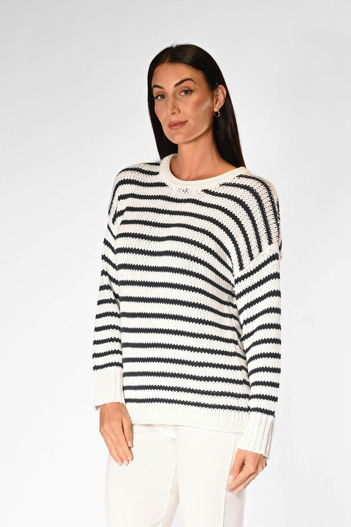 Jersey Girl Sweater - Pure White/Navy APPAREL - TOP - SWEATER jeanpierreklifa.com   