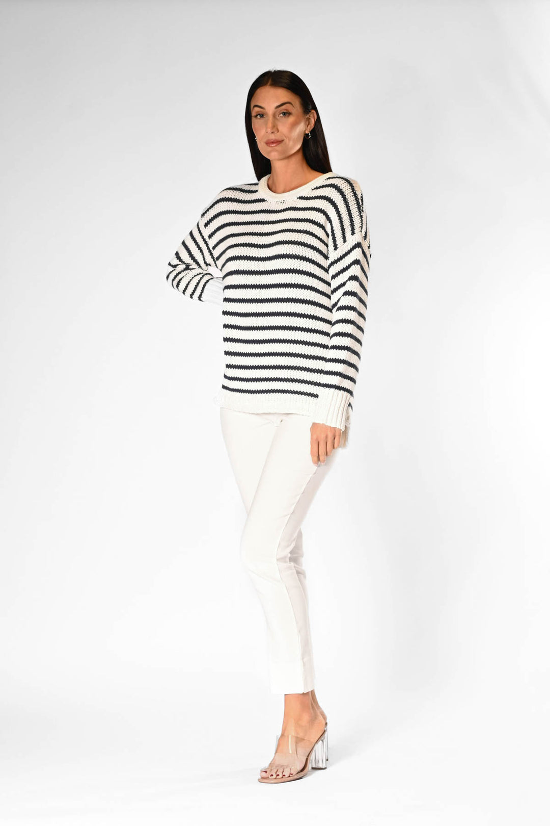 Jersey Girl Sweater - Pure White/Navy APPAREL - TOP - SWEATER jeanpierreklifa.com XS  