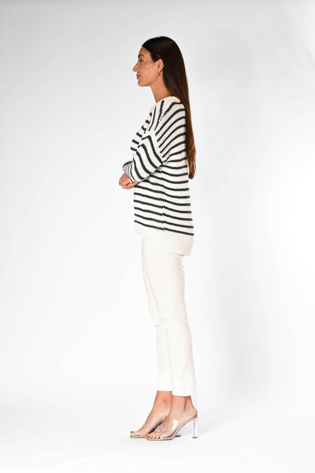 Jersey Girl Sweater - Pure White/Navy APPAREL - TOP - SWEATER jeanpierreklifa.com   