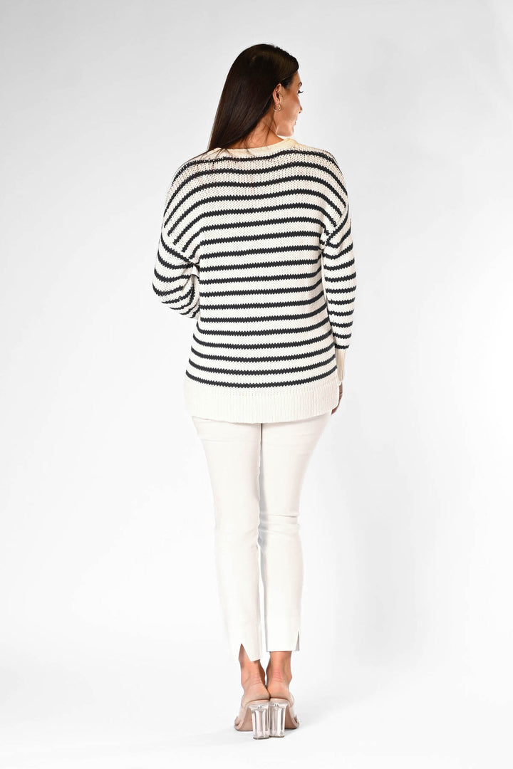 Jersey Girl Sweater - Pure White/Navy APPAREL - TOP - SWEATER jeanpierreklifa.com   