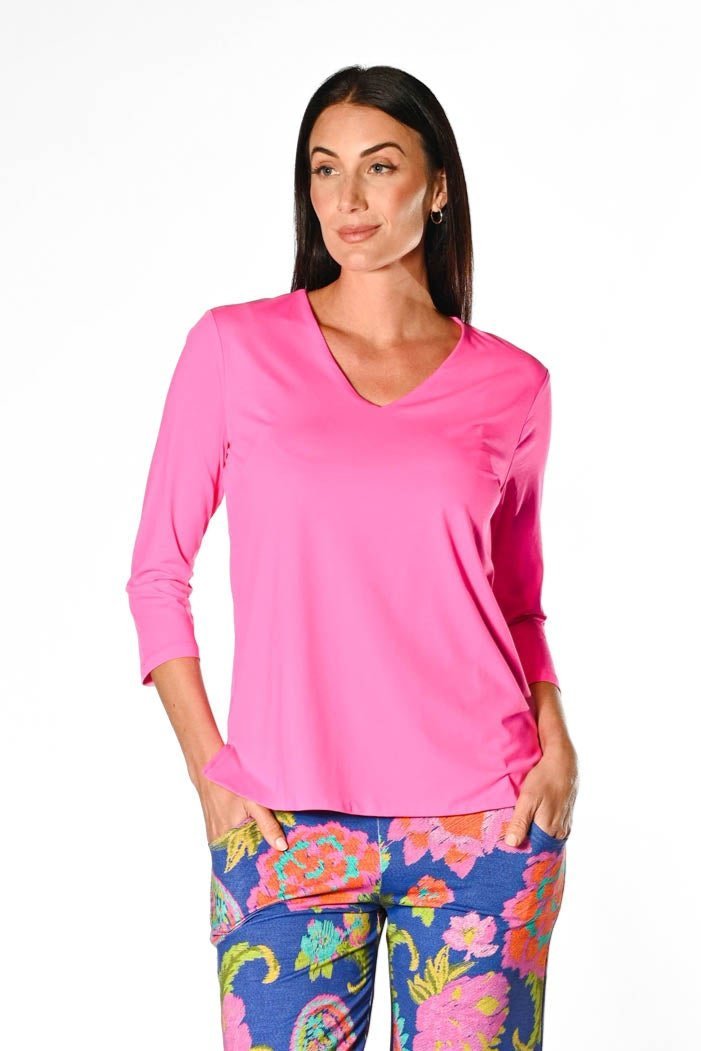 V-Neck Solid Top Lipstick APPAREL - TOP - SHIRT jeanpierreklifa.com XXS