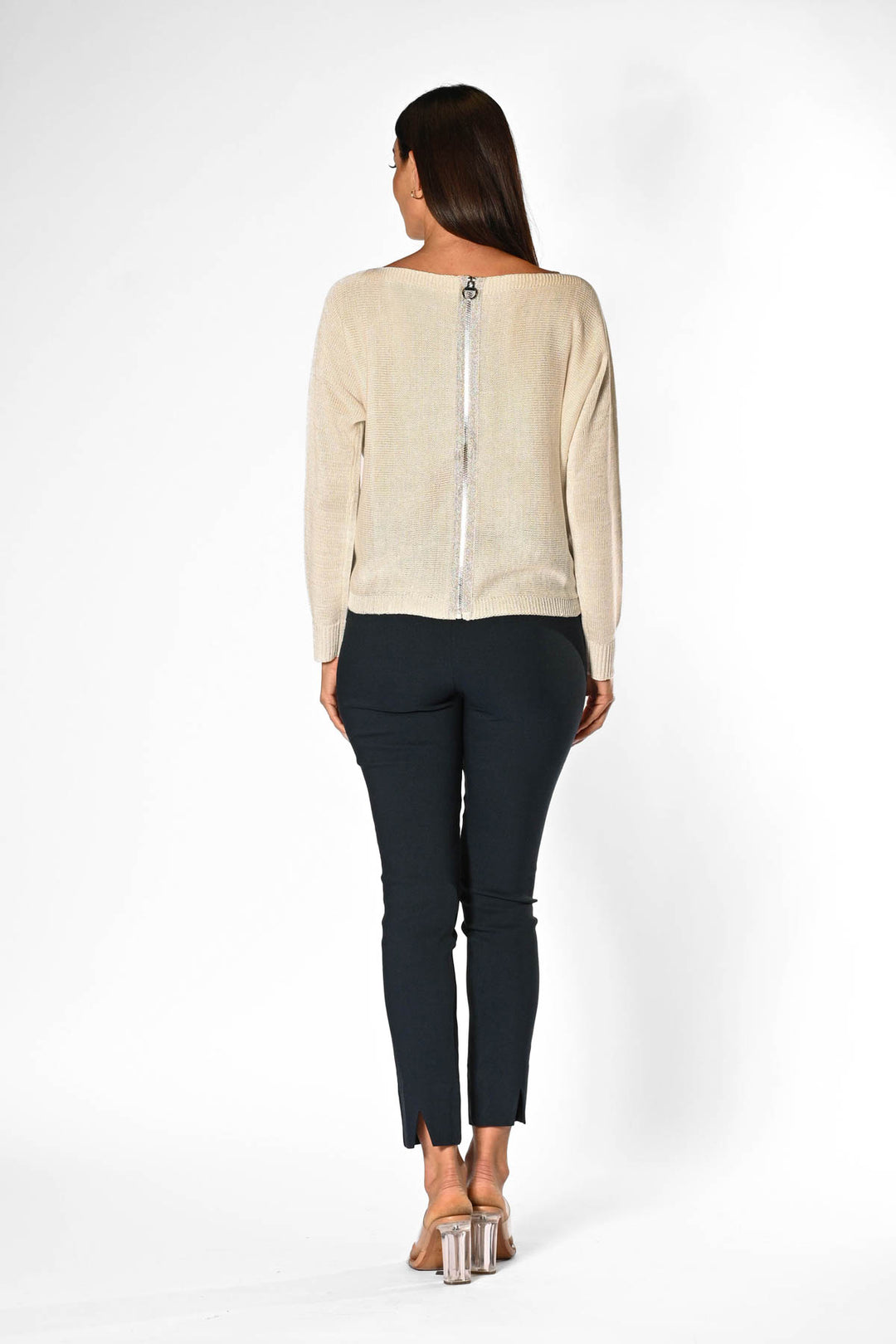 Back Zip Sweater - White APPAREL - TOP - SWEATER jeanpierreklifa.com   