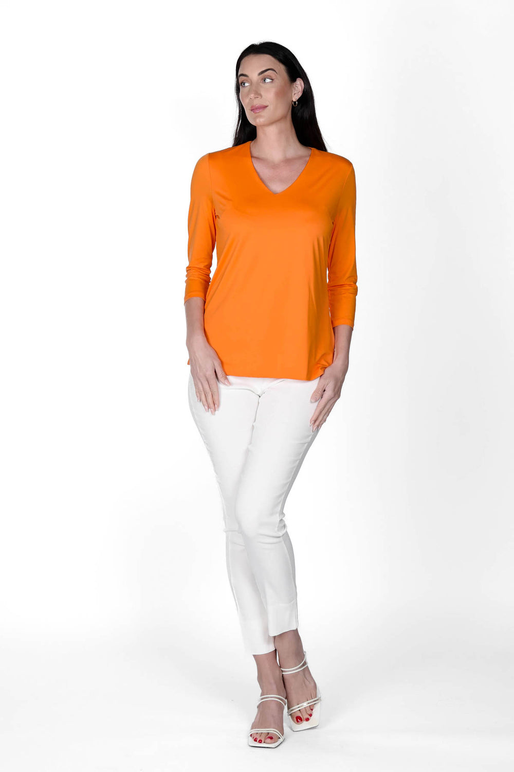 V-Neck Solid Top Mandarine APPAREL - TOP - SHIRT jeanpierreklifa.com   