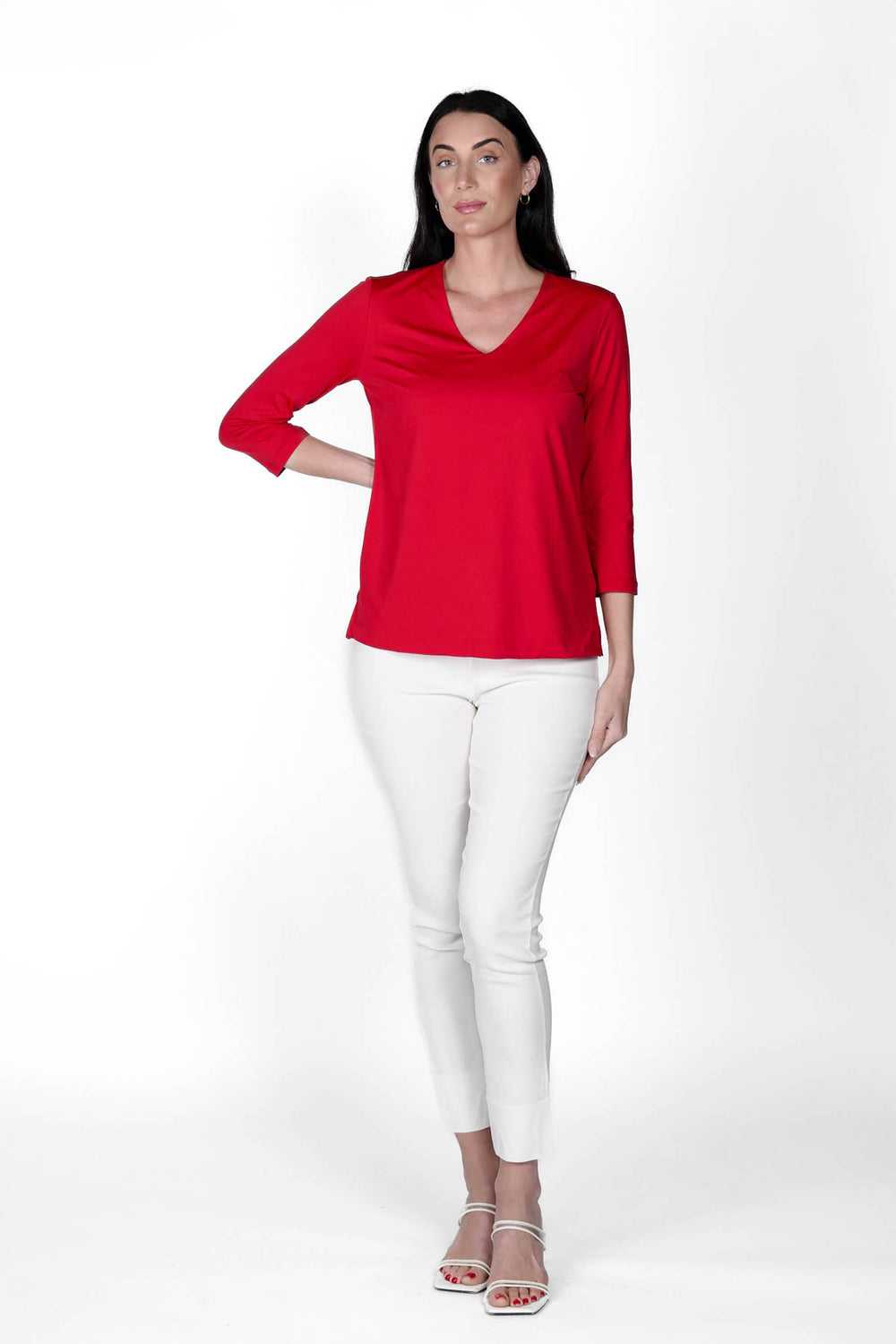 V-Neck Solid Top Sangria APPAREL - TOP - SHIRT jeanpierreklifa.com   