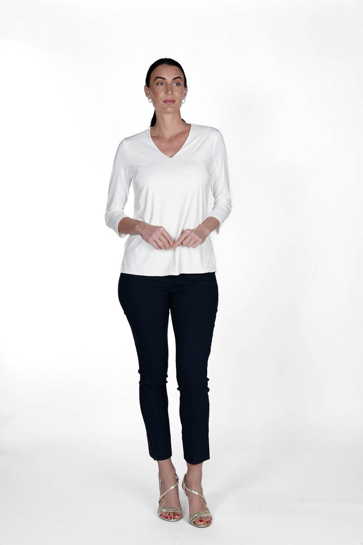 V-Neck Solid Top White APPAREL - TOP - SHIRT jeanpierreklifa.com   