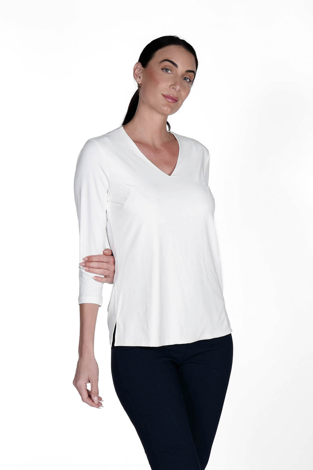 V-Neck Solid Top White APPAREL - TOP - SHIRT jeanpierreklifa.com XXS  