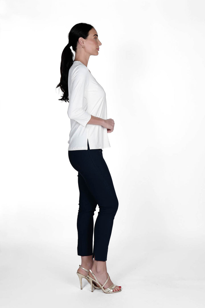 V-Neck Solid Top White APPAREL - TOP - SHIRT jeanpierreklifa.com   