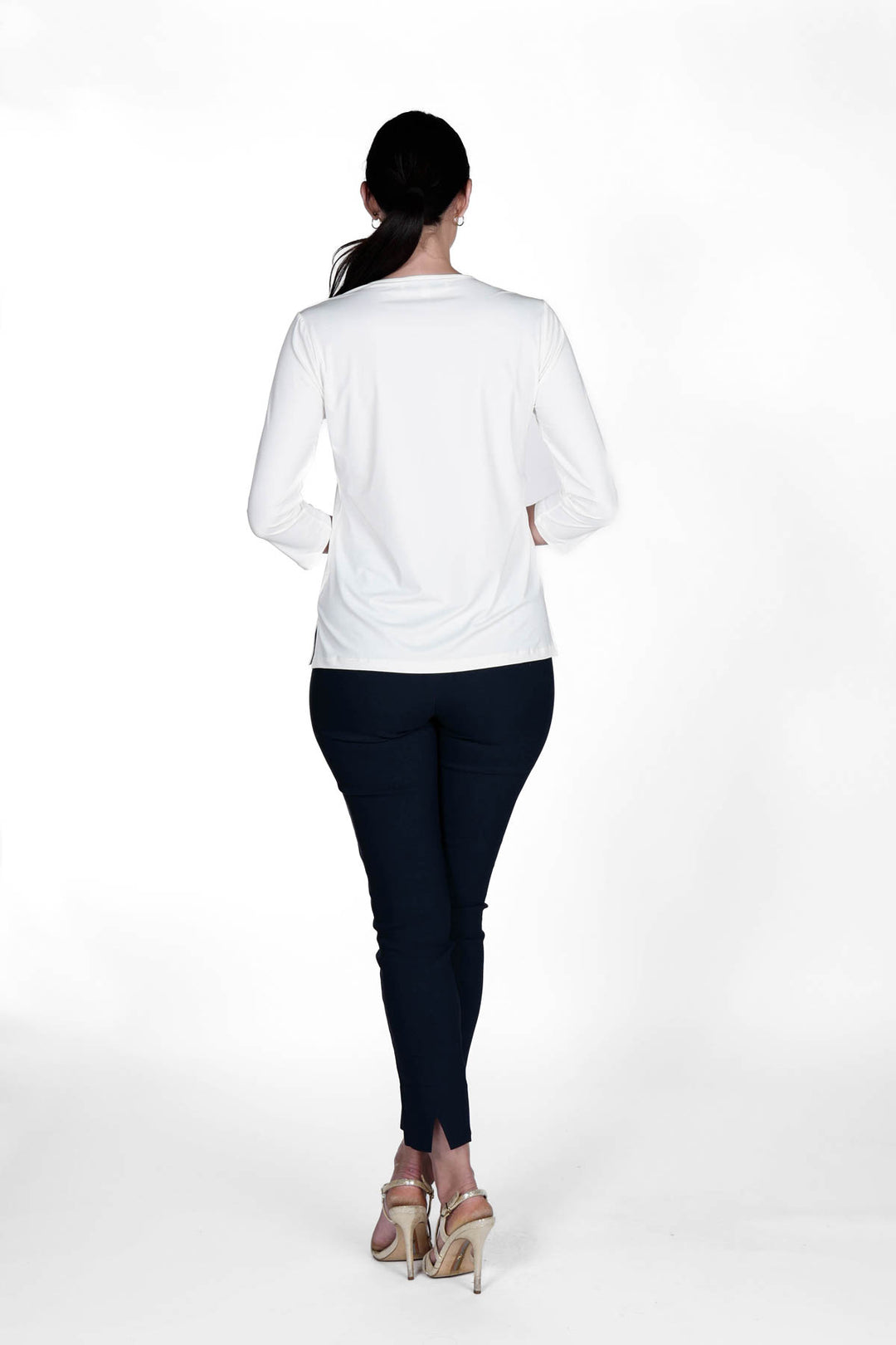 V-Neck Solid Top White APPAREL - TOP - SHIRT jeanpierreklifa.com   