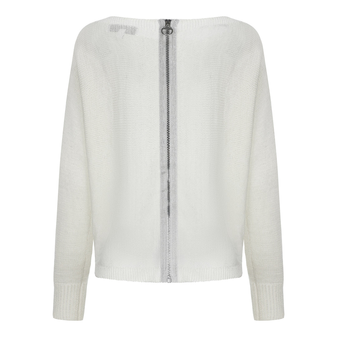 Back Zip Sweater - White APPAREL - TOP - SWEATER jeanpierreklifa.com   