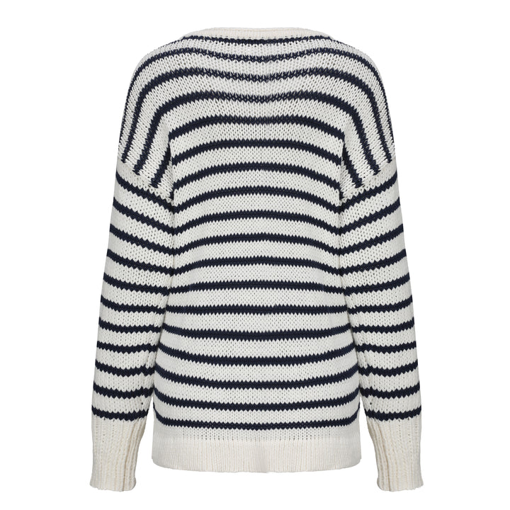 Jersey Girl Sweater - Pure White/Navy APPAREL - TOP - SWEATER jeanpierreklifa.com   