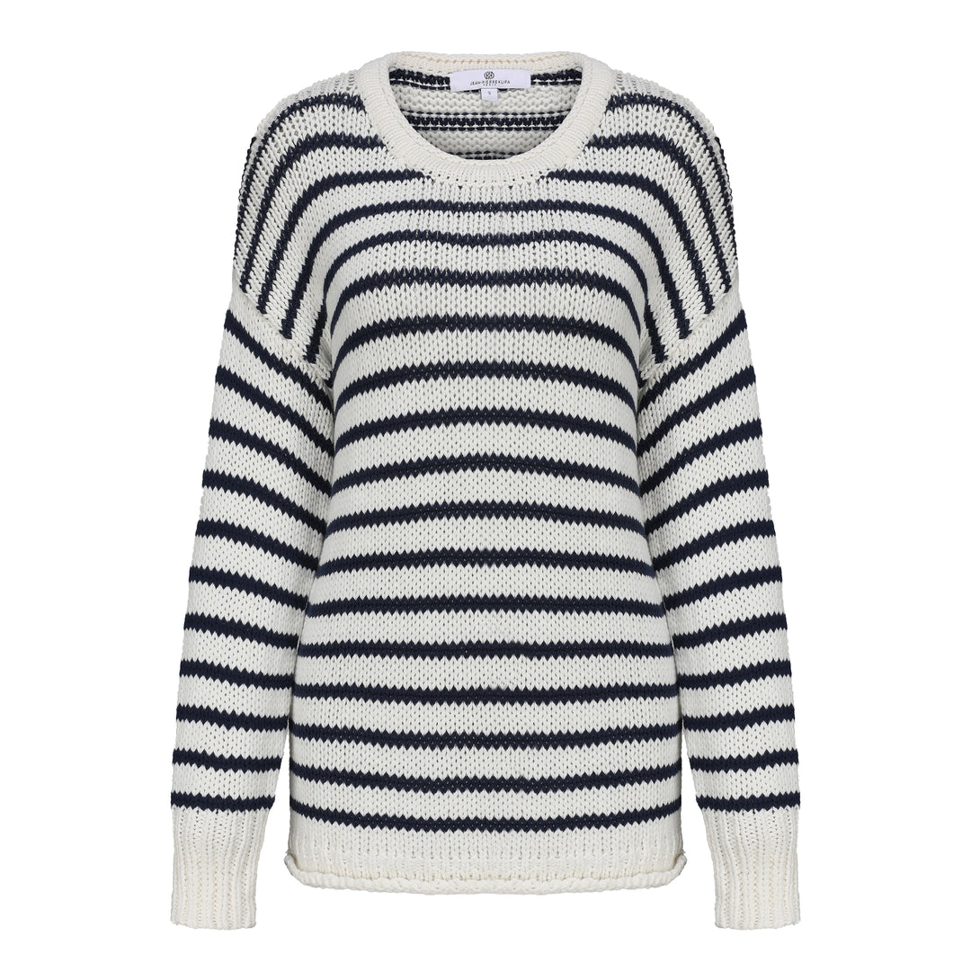 Jersey Girl Sweater - Pure White/Navy APPAREL - TOP - SWEATER jeanpierreklifa.com   