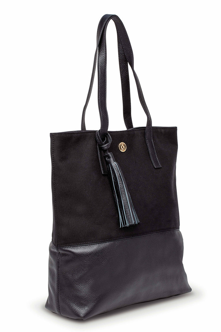 Canvas and Leather Shopper Black Handbag jeanpierreklifa.com