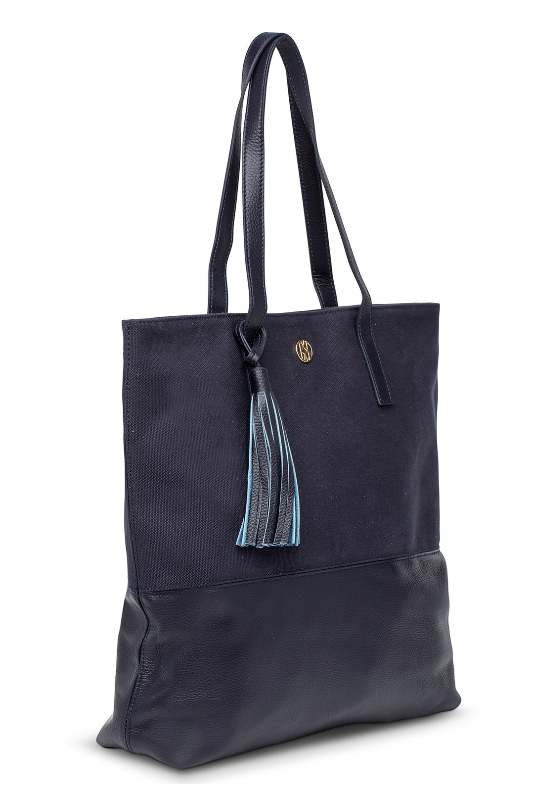 Canvas and Leather Shopper Navy Handbag jeanpierreklifa.com