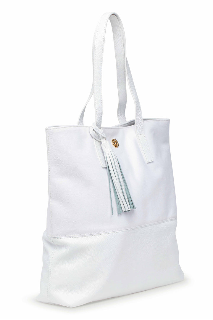 Canvas and Leather Shopper White Handbag jeanpierreklifa.com