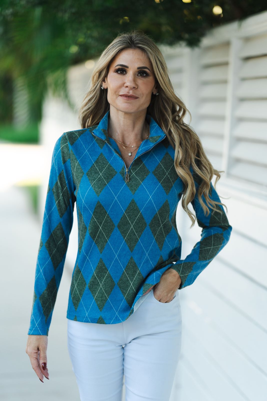 Golf Top Knit Argyle Blue Tops Jean-Pierre Klifa   