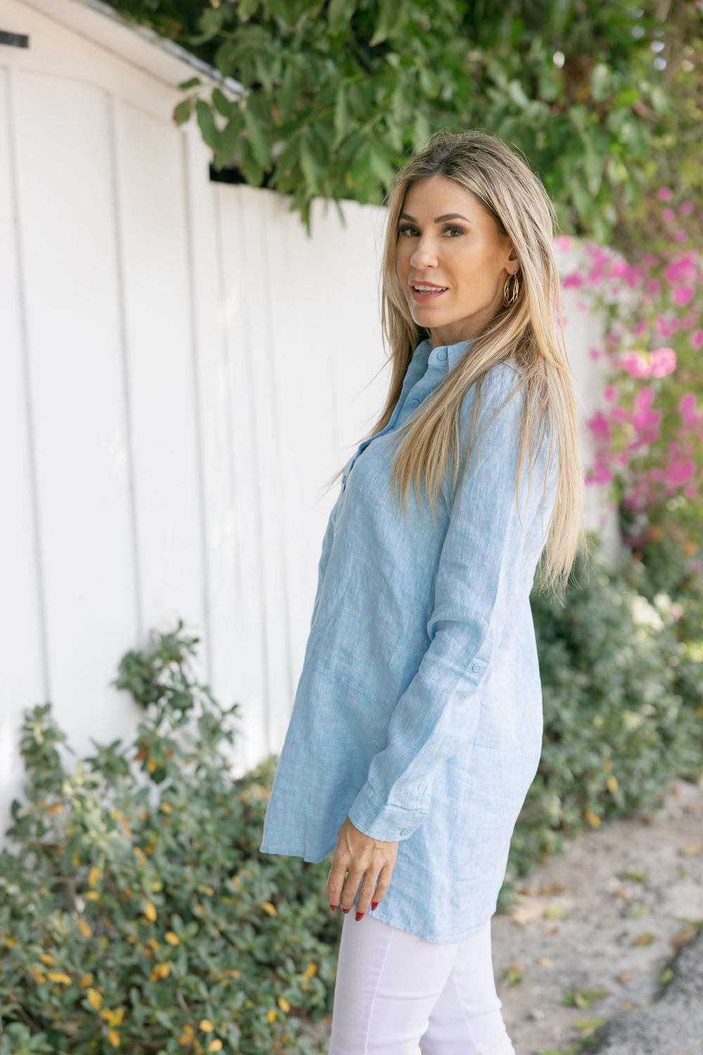 Nola Linen Tunic Aqua Tops JPK Outlet   