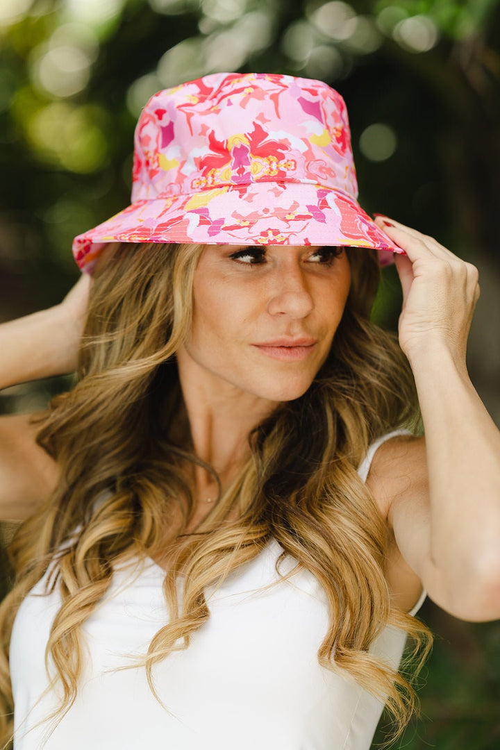 Fisherman Cap Pink Floral ACCESSORY-HATS jeanpierreklifa.com   