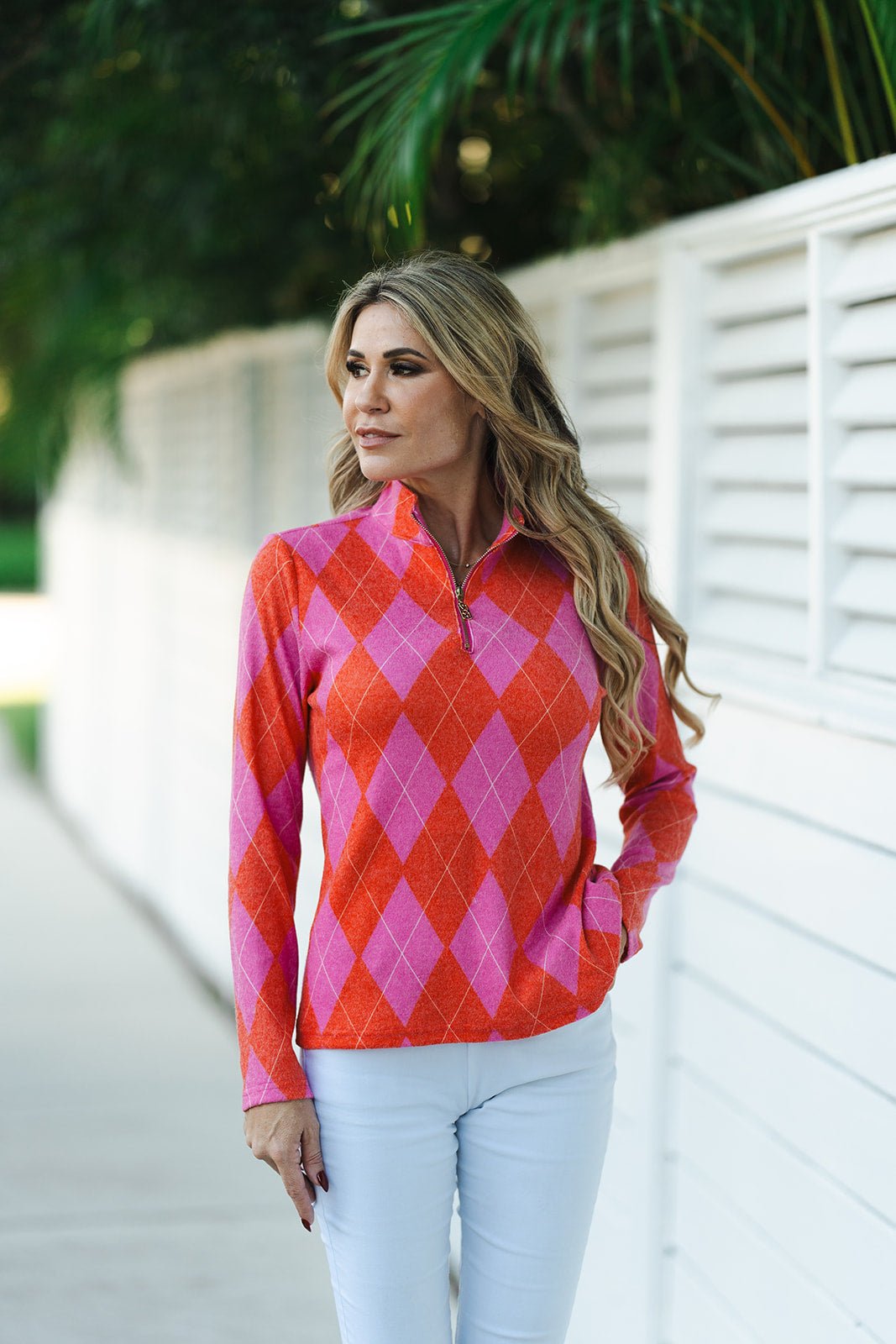 Golf Top Knit Argyle Red Tops Jean-Pierre Klifa   