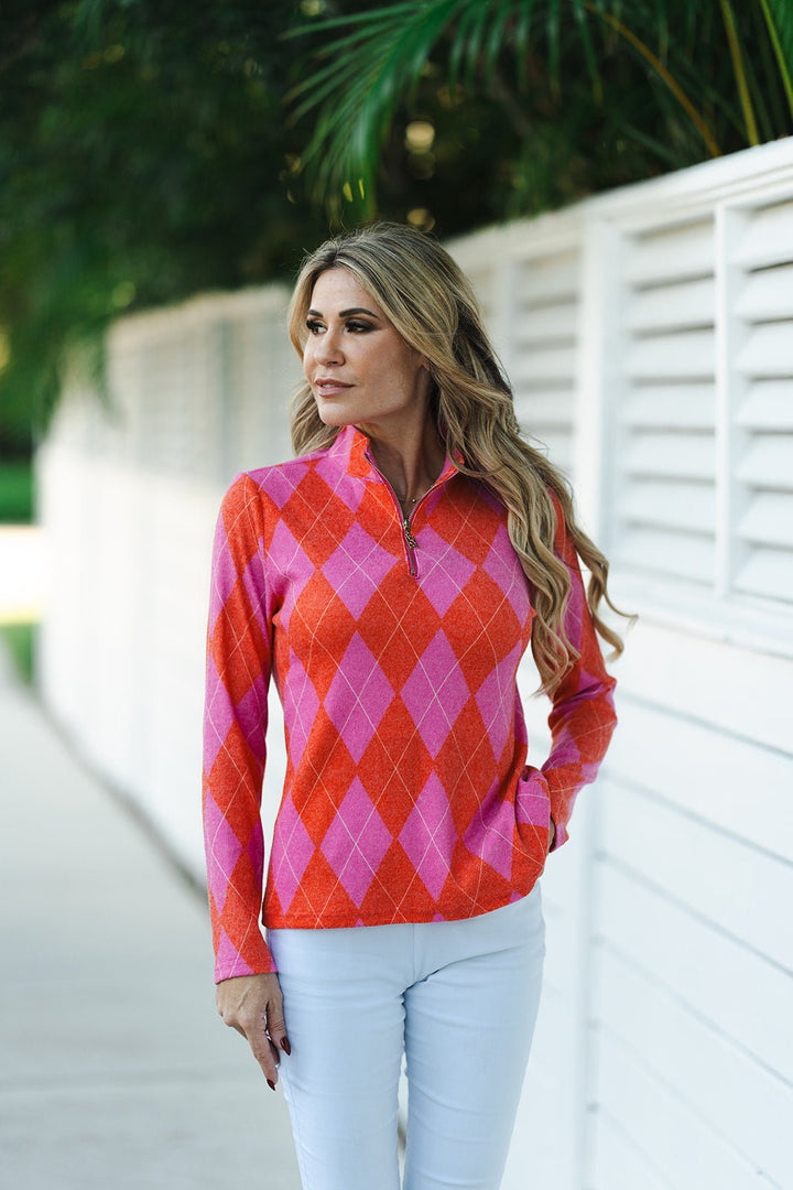 Golf Top Knit Argyle Red Tops Jean-Pierre Klifa   