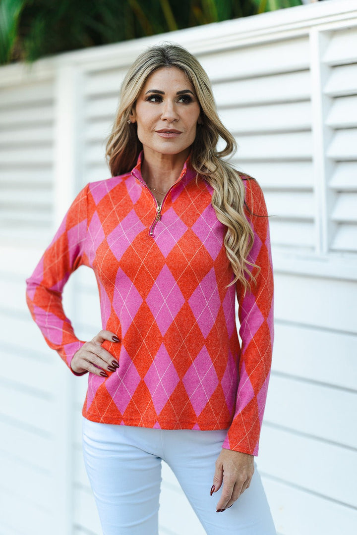 Golf Top Knit Argyle Red Tops Jean-Pierre Klifa   