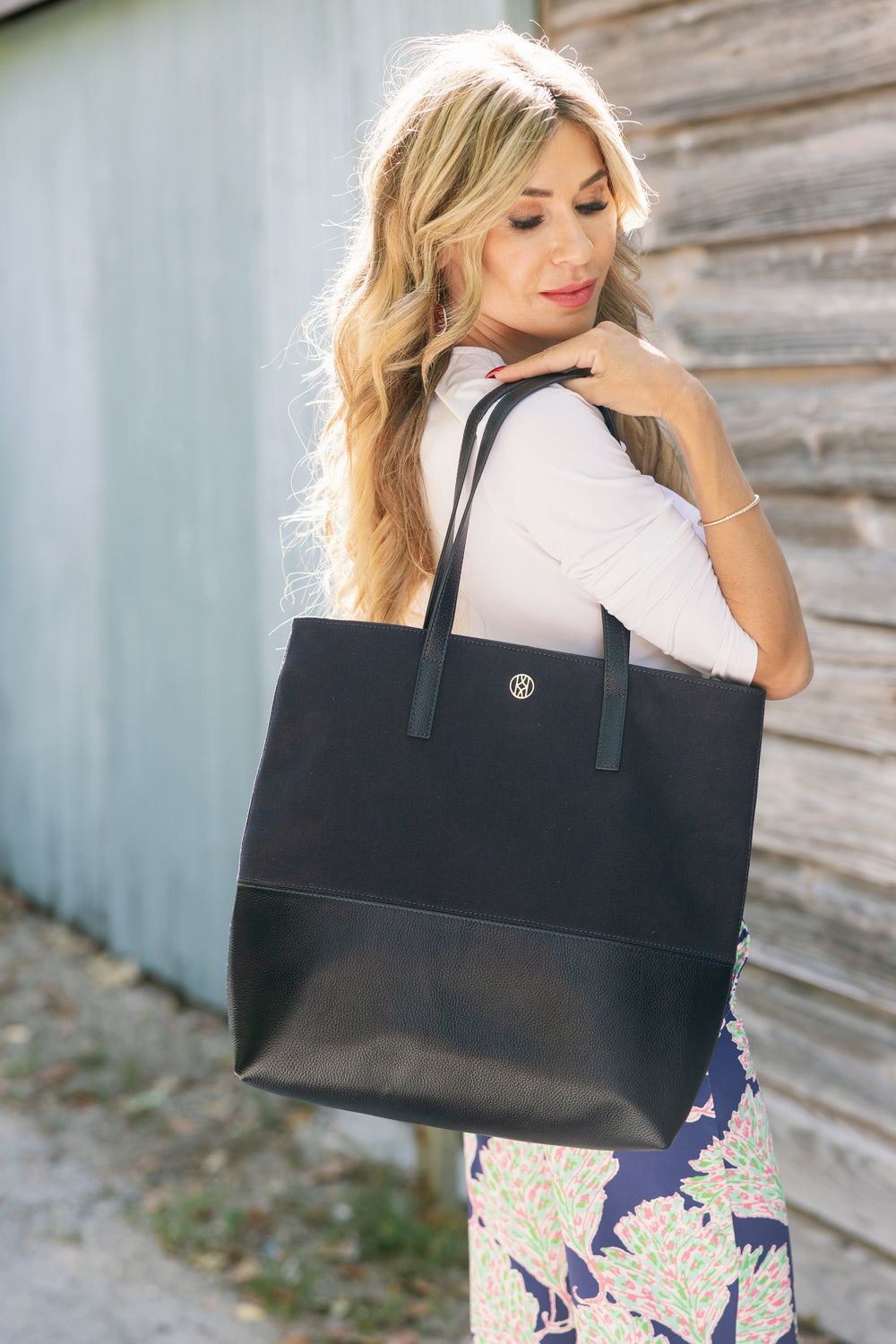 Canvas and Leather Shopper Black Handbag jeanpierreklifa.com