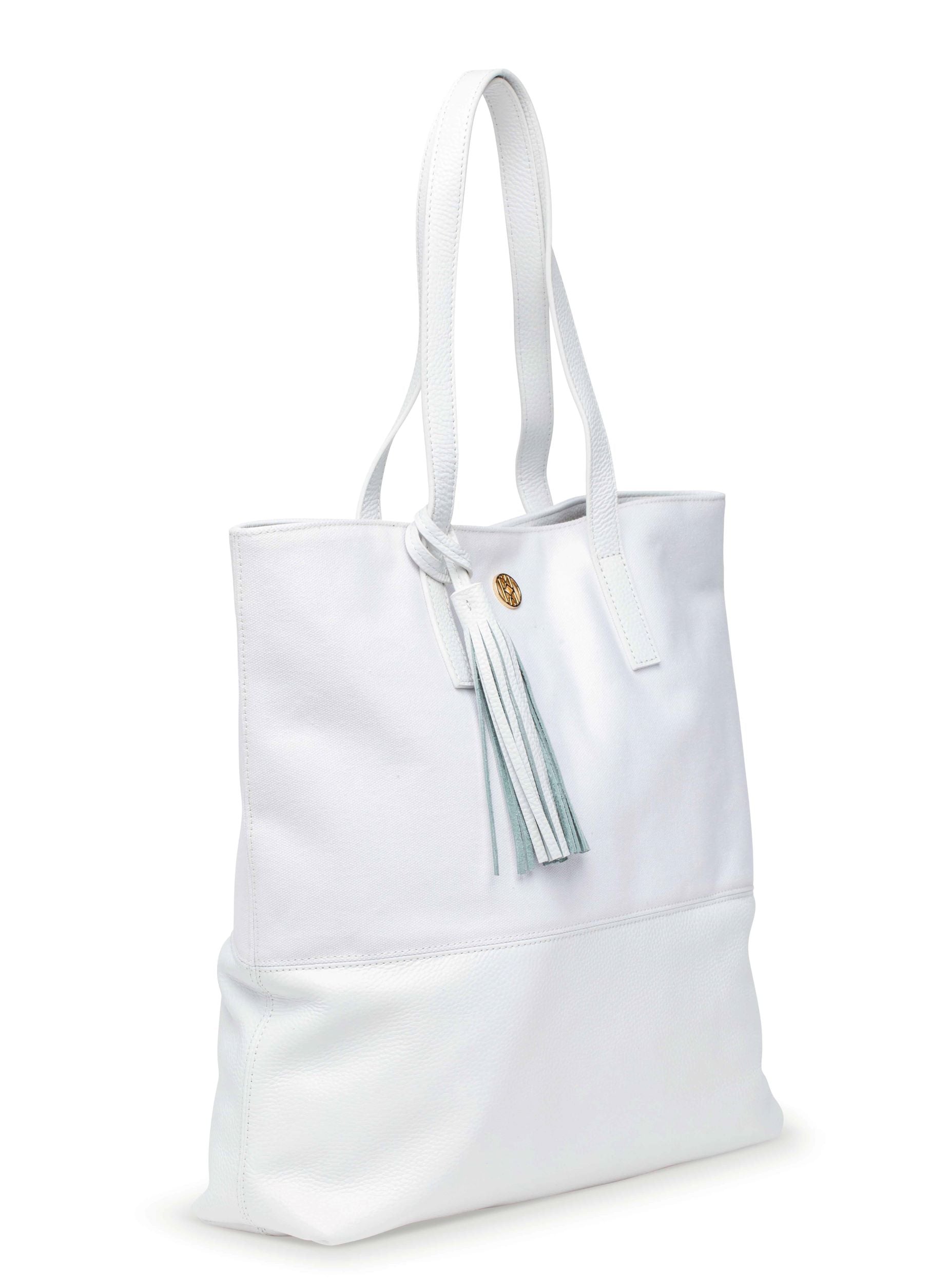Canvas Shopper White Handbag jeanpierreklifa.com   